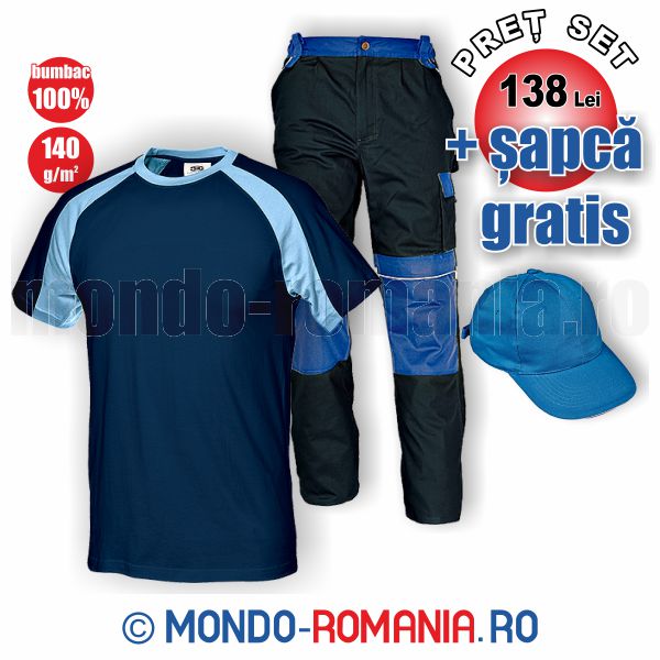 Pantaloni bumbac STANMORE, tricou JERSEY BOLERO + gratuit 1 Sapca TULLE bleu